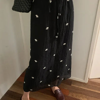 Ketina Flower Embroidered Chiffon Elastic Long Skirt