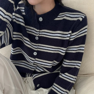 Rough Color Block Stripe Knit Cardigan