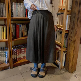 Mate Pleated Long Skirt Unique Layered High-Waisted A-Line Pleated Maxi Skirt