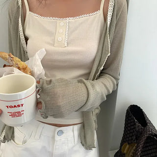 Hinota Delicate Fit Lace Layered Long Sleeve Cardigan
