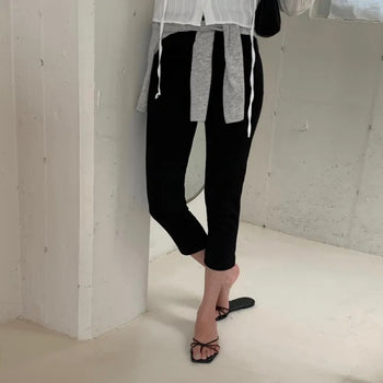 Lumped Spandex Slit Elastic Waist 9/10 Length Capri Pants