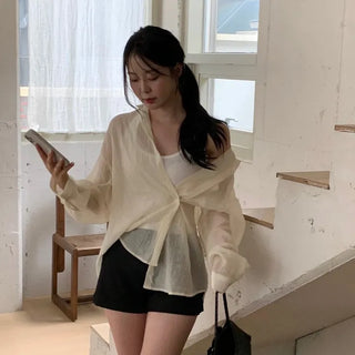 Founder Tencel Two-Way Wrap See-through Loose Fit Shirt