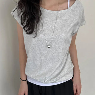 Short-sleeved off-shoulder sweatshirt