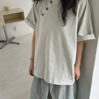 [Unisex] Line Stripe Short Sleeve Hoodie (2 colors)
