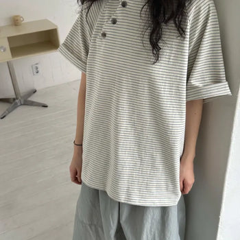 [Unisex] Line Stripe Short Sleeve Hoodie (2 colors)