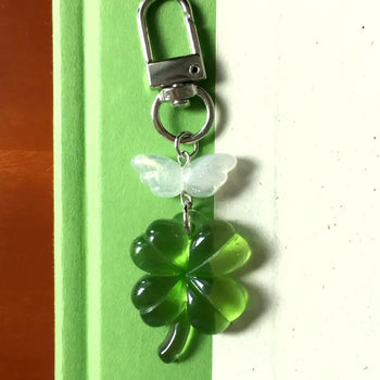 Special Feature (9 colors) Mini Pearl Wing Four-Leaf Clover Keyring Lucky Phone Strap Cheering Loop Gift for CSAT AirPods Formica Clover Bag Hanger Friendship Item Phone Decor Bag Decor