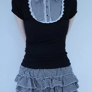 Nero check layered blouse