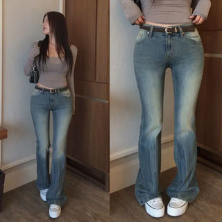 Layered washed raw denim bootcut pants