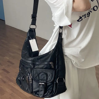 Maniz Buckle Leather Shoulder Bag