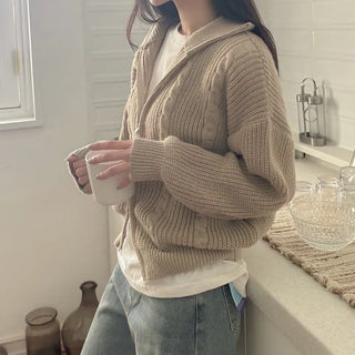 Salty Cable Two-Way Knit Zip-Up