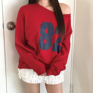 82 Loose Fit Autumn Off-Shoulder Sweatshirt