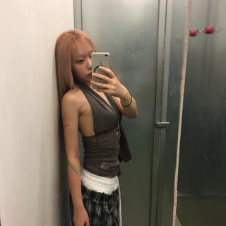 See-through drape halter sleeveless
