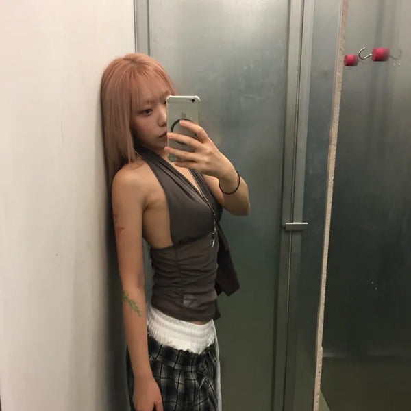 See-through drape halter sleeveless