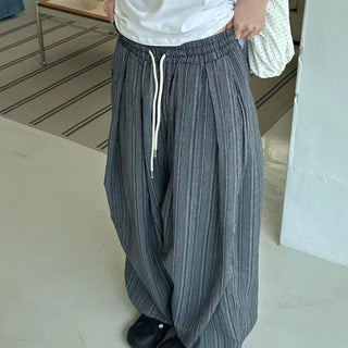 [UNISEX] Light Stripe Elastic Waist Pintuck Pants