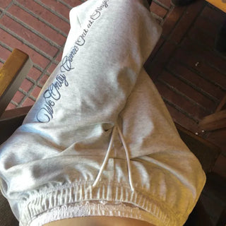 lace layered lettering pants