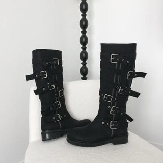 Anderson Matte Strap Buckle Long Boots 4cm Mid-heel