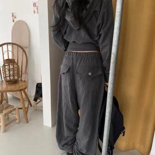 Autumn Rivet Zip-up Hoodie & Wide Elastic Pants