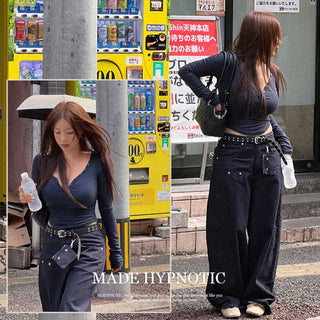 [MADE: In-house Production] V-neck Button Crop T-shirt [Tencel 96%]