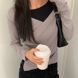 Poid Delicate Fit Shirred Wrap Long Sleeve T-shirt