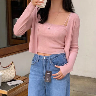 Rinu Ribbed Sleeveless Cardigan Set