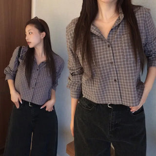 Maeding check crop shirt
