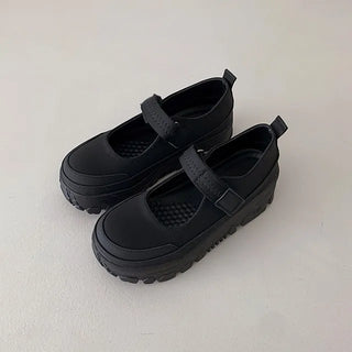 ◈4.5cm◈Original◈Mary Jane Sneakers Platform Velcro Loafers Block Heel Height-Increasing Strap Season School Look Athletic Shoes