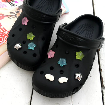 (10 pcs) Mini Rainbow Wishcore Shuwitz Set Angel Wings Star Shoe Decor Slipper Parts Charm Silver Shoe Decor Set