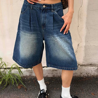 Street Pintuck Washed Denim Bermuda Pants