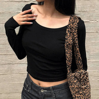 Deep U-Neck Loose Crop Long Sleeve