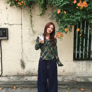 Non-Faded Blue Origin Stitch Wide Denim Pants