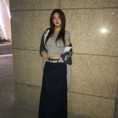 De Muir Blue Denim Maxi Long Skirt