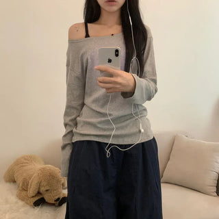 [Delicate..] Basic Off-Shoulder Oversized Long Sleeve Autumn Tee