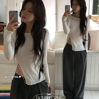 Side Button Slit Asymmetrical Knit