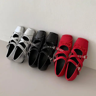 Mary Jane Studded Eyelet Flats Unique Studded Ribbon Ballet Flats Loafers Flats
