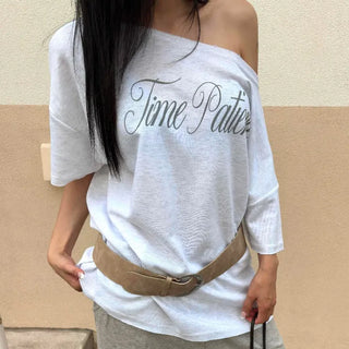 Hip Lettering Off-Shoulder Oversized Tee