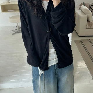 [UNISEX] Loose-fit V-neck See-through Cardigan