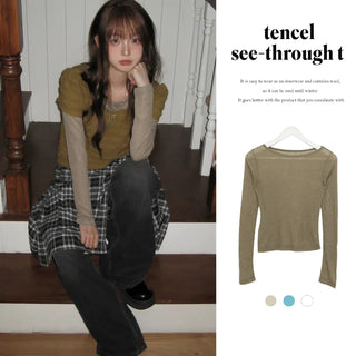 Wool Tencel See-Through T-Shirt