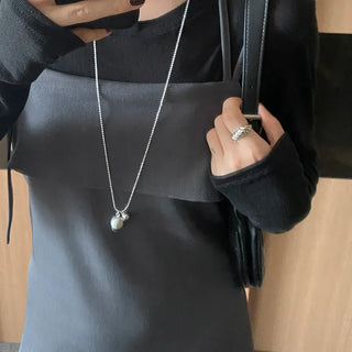 ball drop necklace  silver long necklace