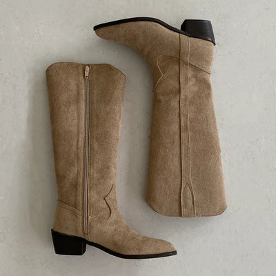 Suede Basic Long Boots   Western Platform Boots