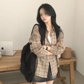 Basic Check Loose Fit Autumn Long Sleeve Check Shirt