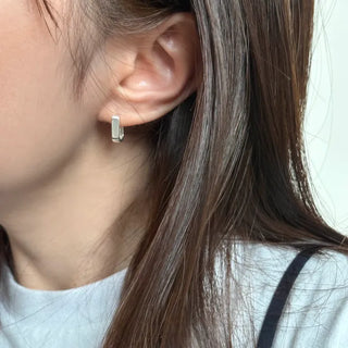 Mother-of-Pearl Square White One-Touch Silver Earrings