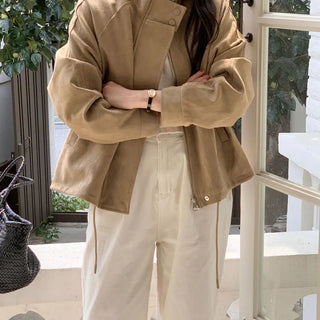 High-Neck Loose-Fit Suede Jacket