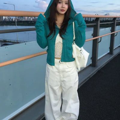 Text Paper Keyring Blue Studded Point Wide White Pants