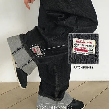 Patch Rolled-Up Hem Loose Pants