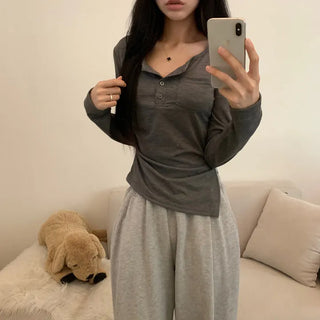 [Burnout Look/Slim Fit] Pocket Shirred Basic Inner Long Sleeve Tee for Autumn