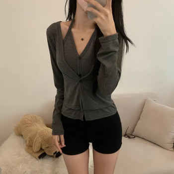 [Buntta Look] Glam Halter Layered Autumn Long Sleeve Cardigan
