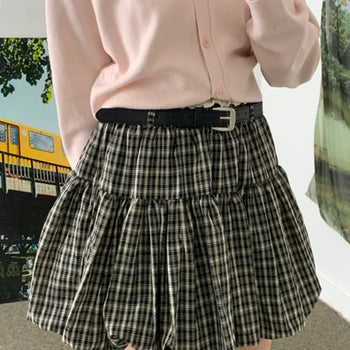 (Belt Set) Check Balloon Fit Skirt