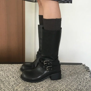 Two-buckle mid-calf boots