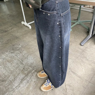 Point Stud Wide Washed Denim Pants