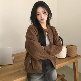 Soft, Suede Mandarin Collar Two-way Blouson Shearling Jacket Jumper